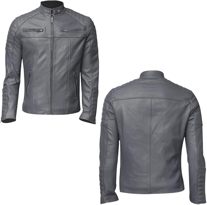 Handmade Lambskin Soft Real Men Jacket Gray Stylish Genuine Lambskin Leather