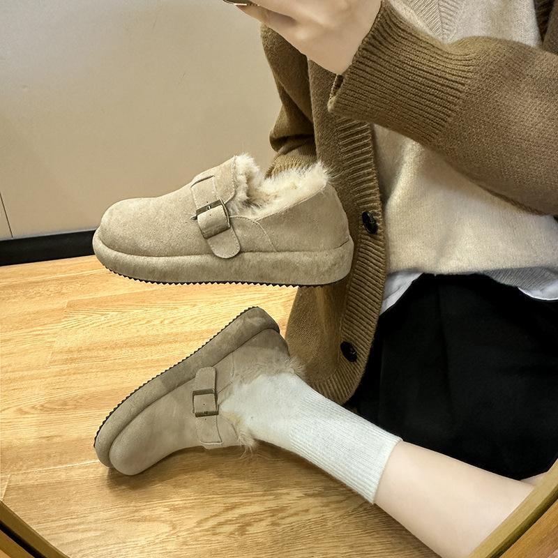 Boken Snow Boots Women's Doudou Shoes 2025 New Autumn and Winter Versatile Flat Bottom Fluffy Thickened Warm Cotton Shoes