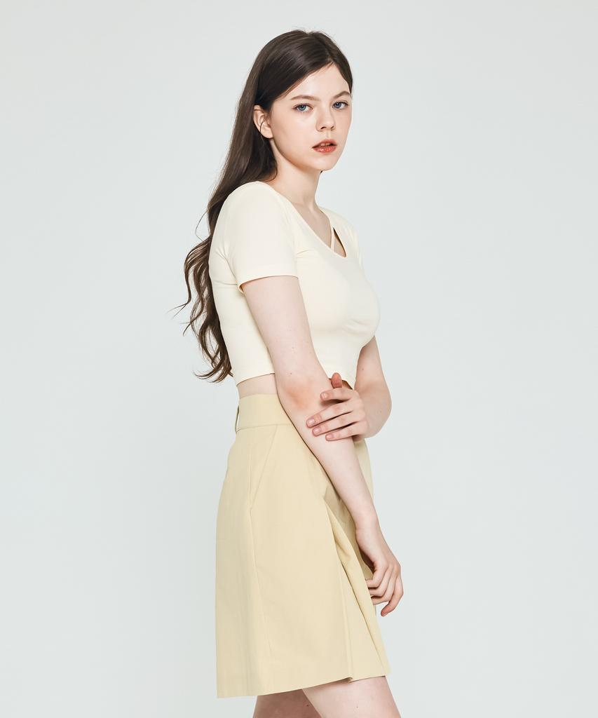 DEPASION Silket Crop Short Sleeve T-Shirt (Yellow)