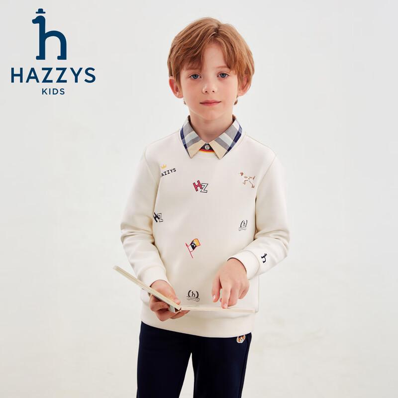 Вязаный свитшот HAZZYS для мальчиков 2025 Осень, с двусторонним логотипом 145 кремовый