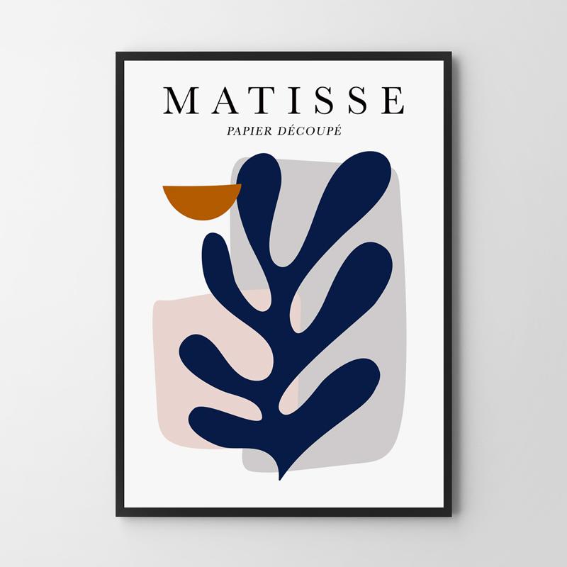 Plakat granatowy liść matisse