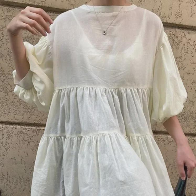 Japanese Loose-Fit Belly-Covering Mid-Length Shirt with 5-Point Sleeves (6 Colors)