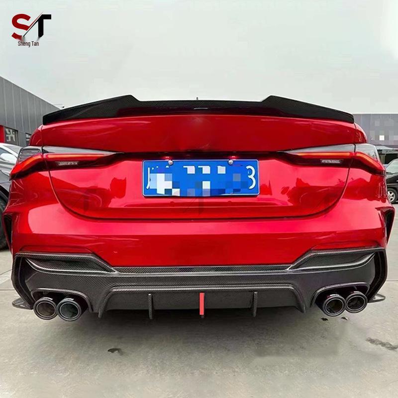 3D Style Carbon Fiber Rear Diffuser with Corner Extensions & Lights for BMW 4 Series G22/G23