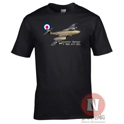 WOII Britse RAF Gloster Meteor Straaljager T-shirt. Nieuw 100% Katoen Korte Mouw O-Hals T-shirt Casual Heren Top