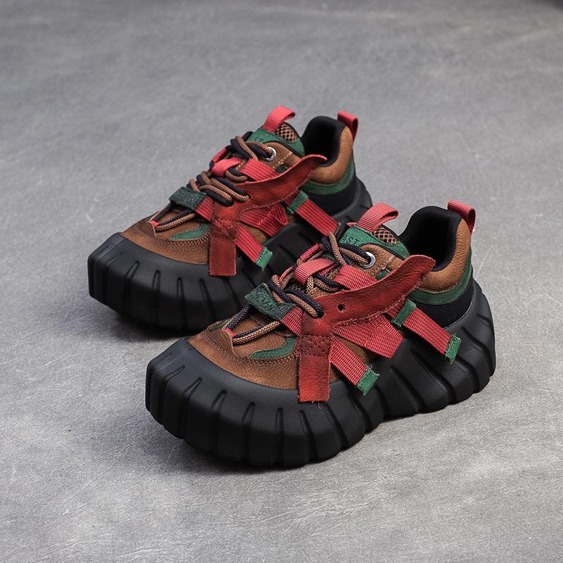 Fashion GKTINOO Spring Autumn Lightweight Soft Sole Genuine LeatherWomen's Flat Platform Shoes Thick Soled Sneakers Casual Women's Shoes