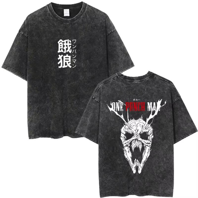 Gewaschenes Vintage Anime One Punch Man Saitama Saitamas Fitnessstudio Lustiges Meme Grafik T-Shirt Herren Damen Fitness Freizeit Übergroße T-Shirts