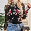 Turtleneck Long Sleeve Lace Floral Mesh Undershirt Top Women's