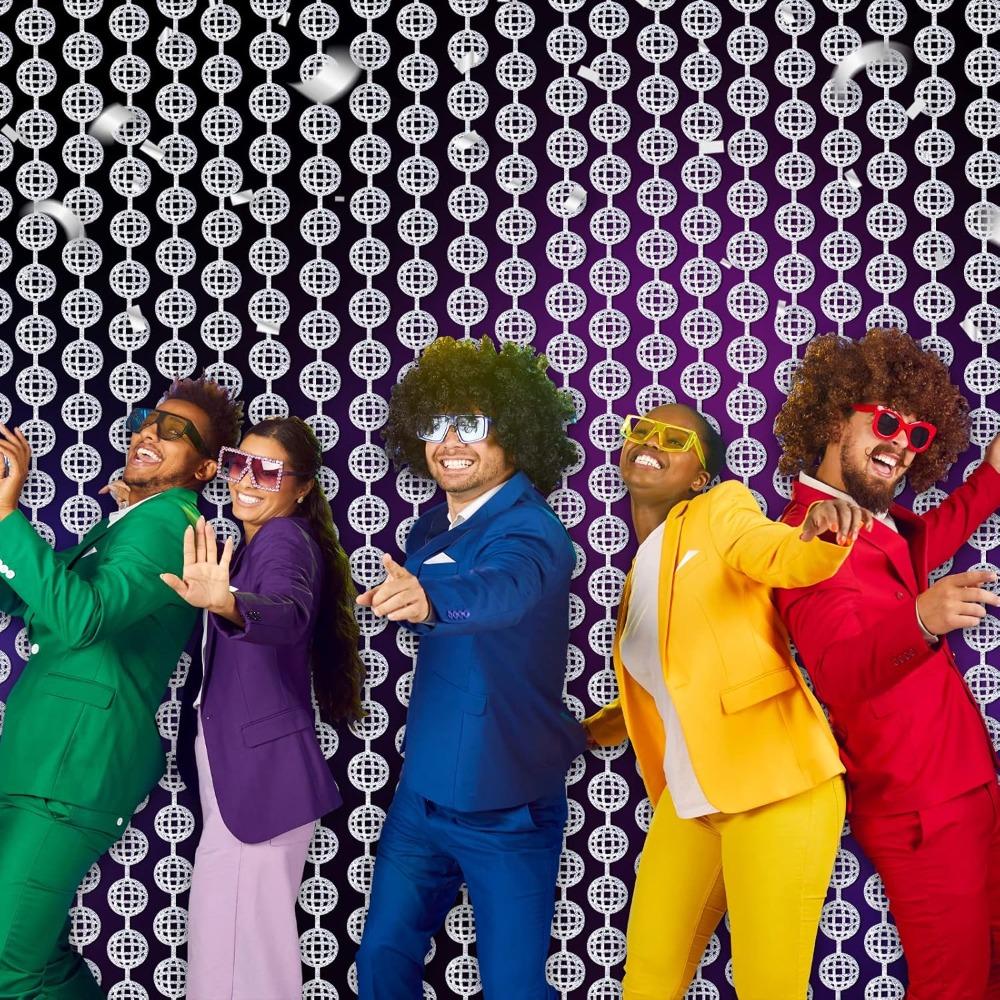 2pcs Disco Party Decorations Disco Ball Photo Booth Props Silver Foil Fringe Curtains Photo Backdrop for The 70s 80s Theme Last Disco Bachelorette