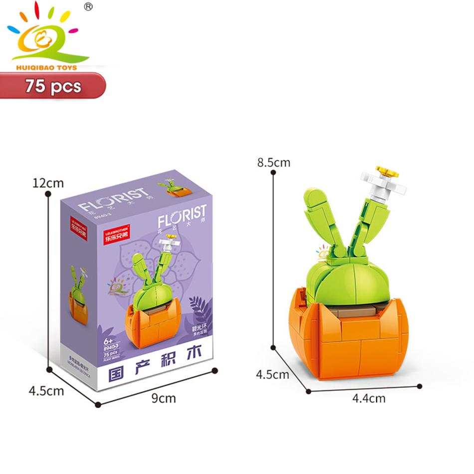 HUIQIBAO MOC Flower Succulent Potted Model Building Block DIY Eternal Bouquet Home Desk Plant Decor Brick Girl Gift Children Toy