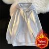 Men's Solid White Loose Fleece Hooded Sweatshirt, Autumn/Winter 2024 Collection