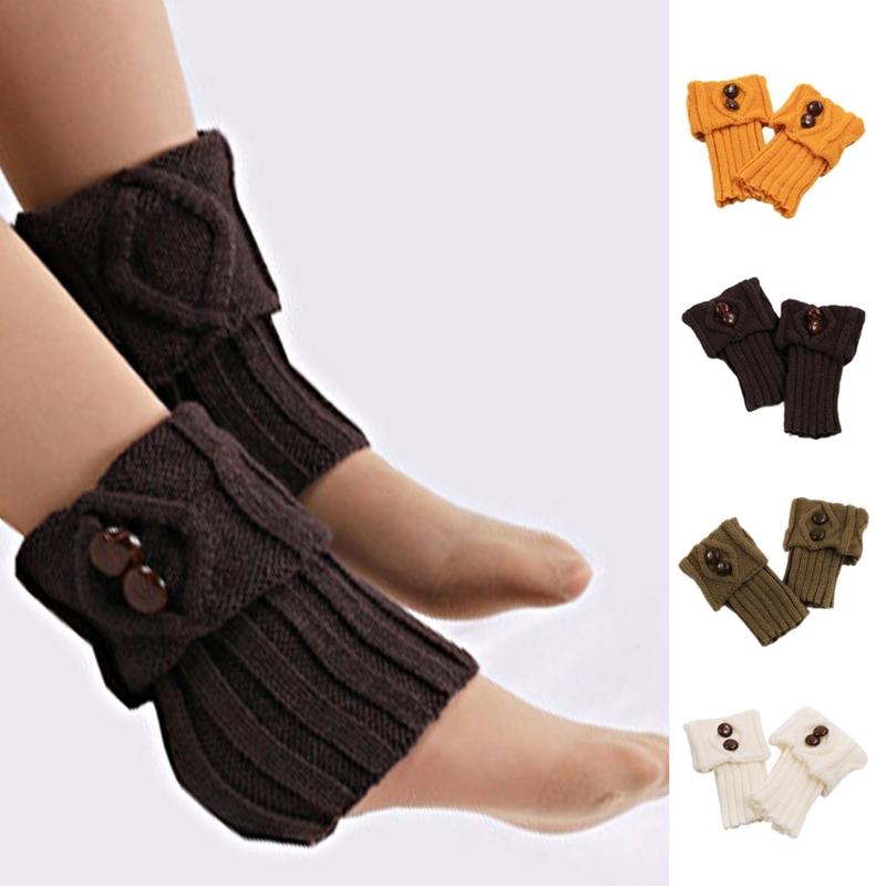 Short Women Crochet Boot Cuffs Socks Topper Gaiters Winter Button Cable Knitted Solid Color Elastic Leg Warmers Gifts