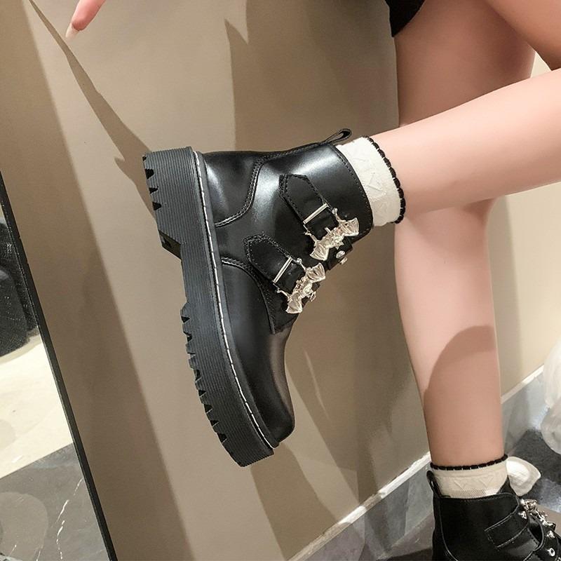 Women'S Boots Chunky Hee Ladies Shoes Platform Bat Buckle Leather Booties Women Shoes Trend  Sneakers Ankle Boots D451