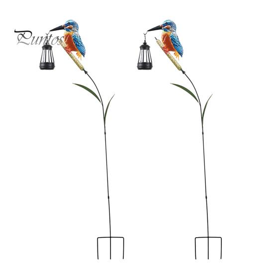 Decorative Solar Garden Stakes Kingfisher Stake Light, Metal Bird Yard Art with Hanging Lantern, Auto-On Landscape Lighting for Lawns LED Waterproof