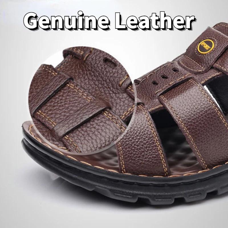 Luxury Men Sandals High Quality Genuine Leather Shoes for Men Outdoor Non-slip Beach Shoes Fashion Designer Cowhide Men Slippers