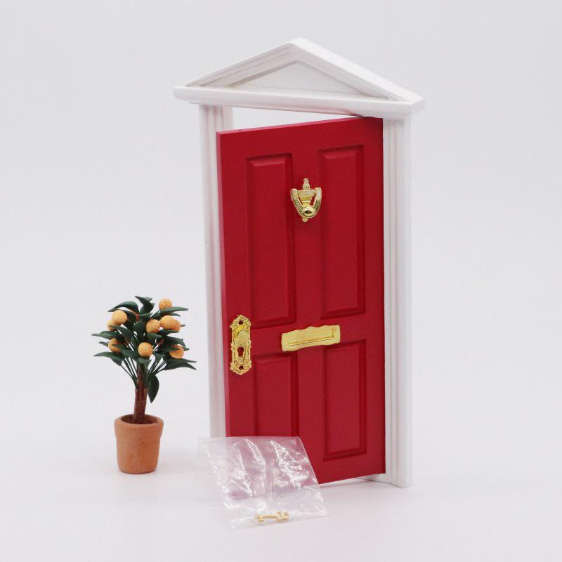 1:12 Pink Roof Dollhouse Door Christmas Decoration Model