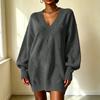 Women's Loose Fit Midi Sweater Dress with Sleeves and Collared Neckline