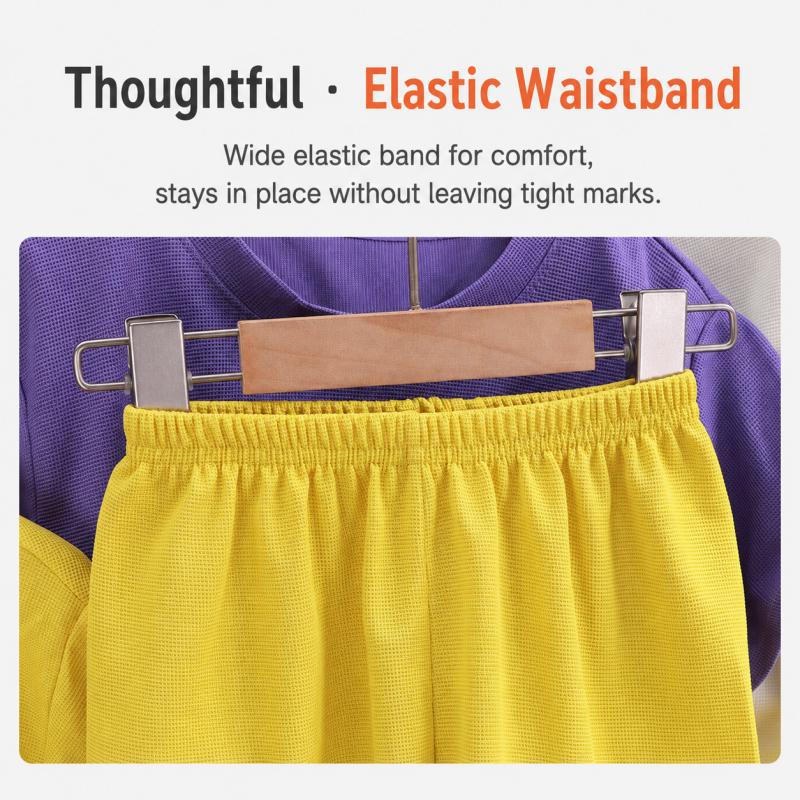 Set Maglietta a Maniche Corte e Pantaloncini per Bambini Texture a Nido d'Ape Sottile Estivo Casual per Ragazzi Ragazze Abbigliamento Quotidiano Uso Domestico Vita Elastica