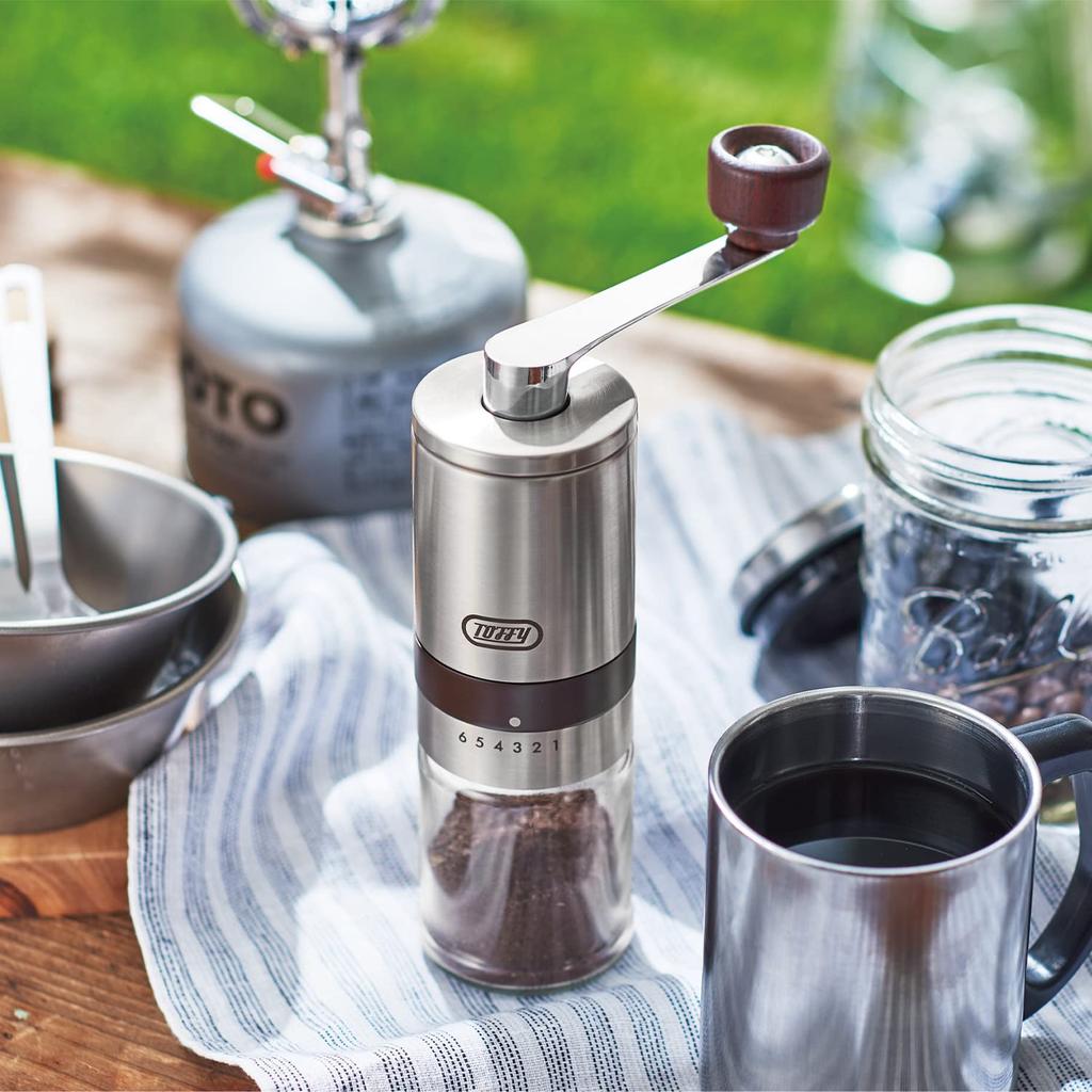 Toffy K-KU10 Hand Ceramic Coffee Mill, Stainless Steel, Compact, 6 Grinding Levels, Ceramic Mill, Outdoor, Stylish, K-KU10-SV