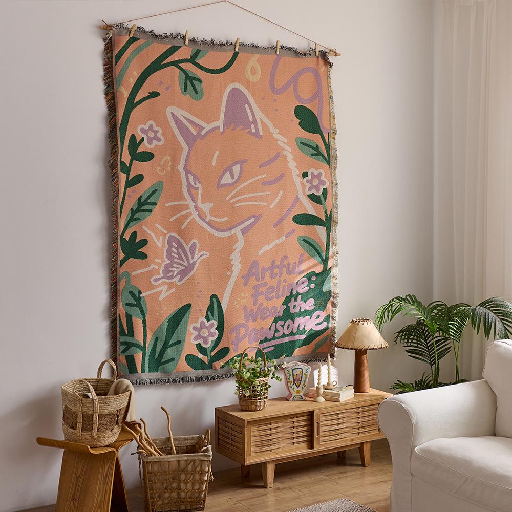 

American cotton yarn woven tapestry B & B background wall hanging cloth, sofa cabinet cover towel, room wall decoration background cloth 180x130