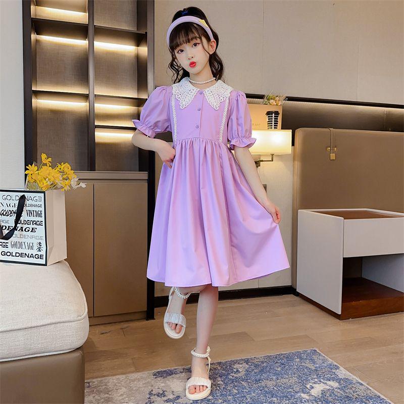 

Стильные летние платья принцессы для девочек - Модные юбки с лацканами для детей 130 cm фиолетовый