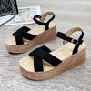 Wedge Heel Sandals Women's Spring and Summer Wedding Shoes High Heels Korean Version Versatile Platform Muffin Shoes One-word Buckle Strap Roman Shoes