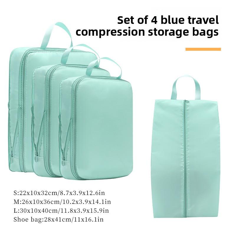 

4PCS Travel Packing Cubes Set – Compression Clothes Organizers for Suitcase Waterproof Luggage Storage Bags & Drawer Organizers синий