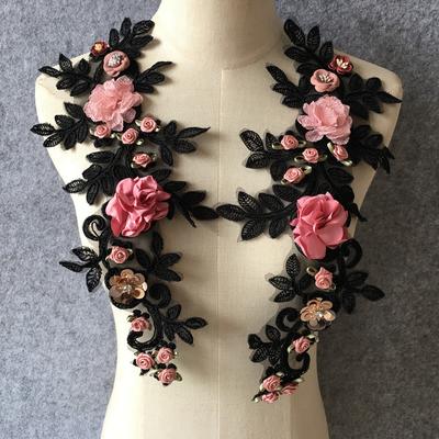 Colletto in Pizzo Pizzo Ricamato Pizzo Paillettes Rosa Tridimensionale Simulato Accessori per Abito