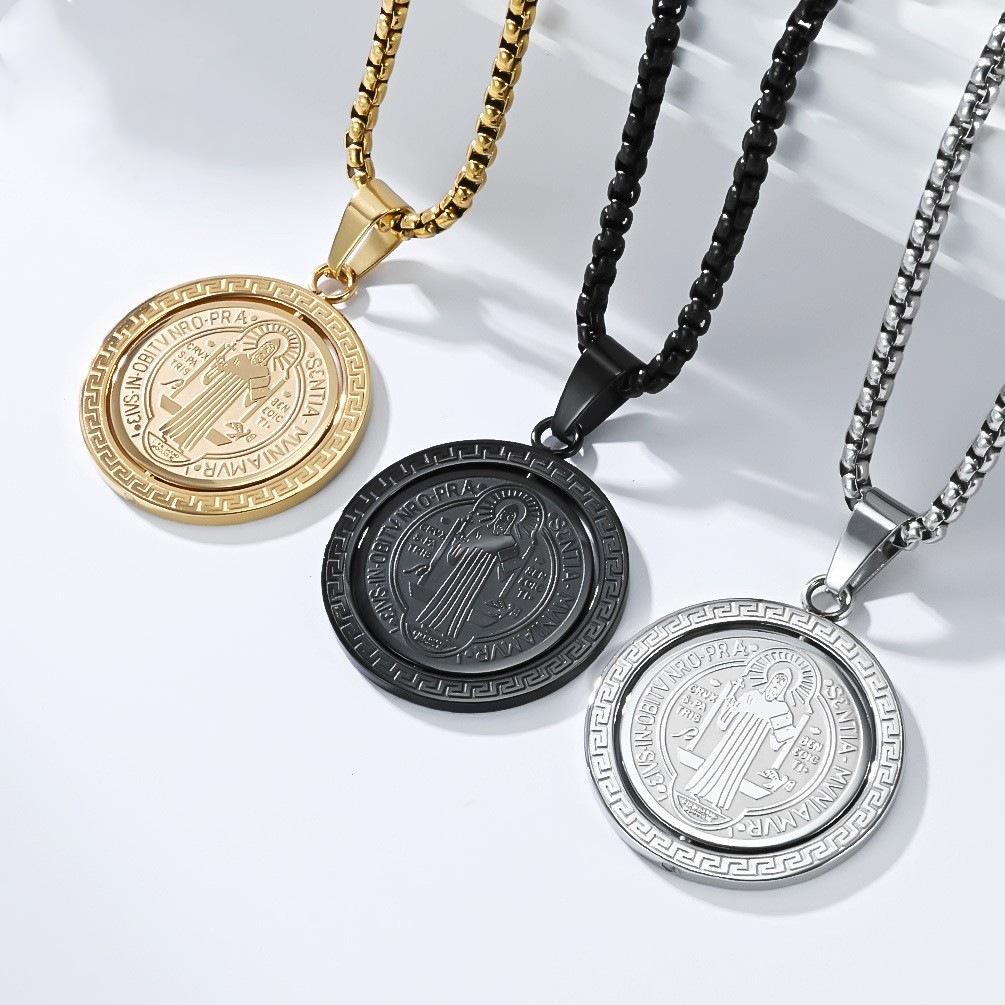 Exorcist Saint Benedict Necklace for Men and Women Titanium Steel Amulet Pendant