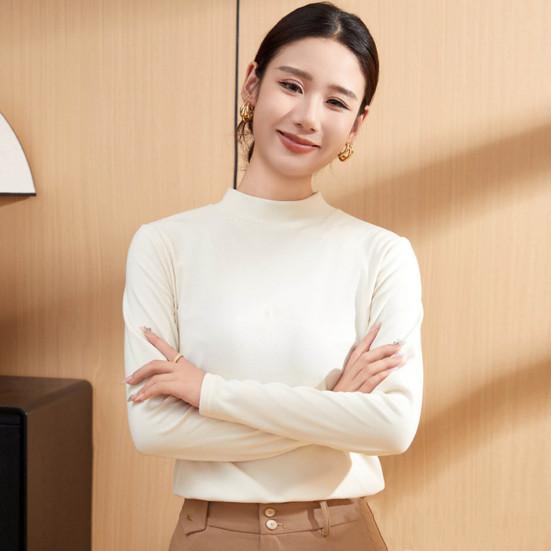 Women Bottoming Tops DE Velvet Self-Heating Thermal Top Half High Collar Long Sleeve Slim Fit Base Layer Shirt