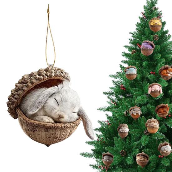 Pine Cone Animal Charm Easy to Hang Acrylic Christmas Hanging Decoration with Festive Theme Bright Color Animal Ornament