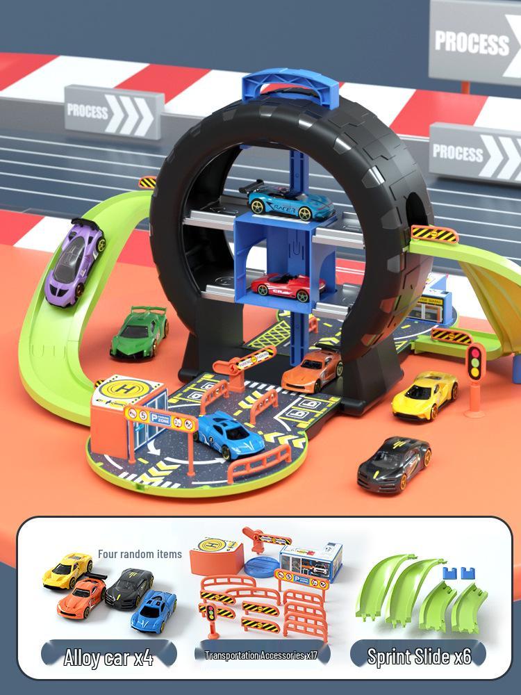 Kids' Mini Car Model with Tracks & Parking Lot - Educational Alloy Toy Gift