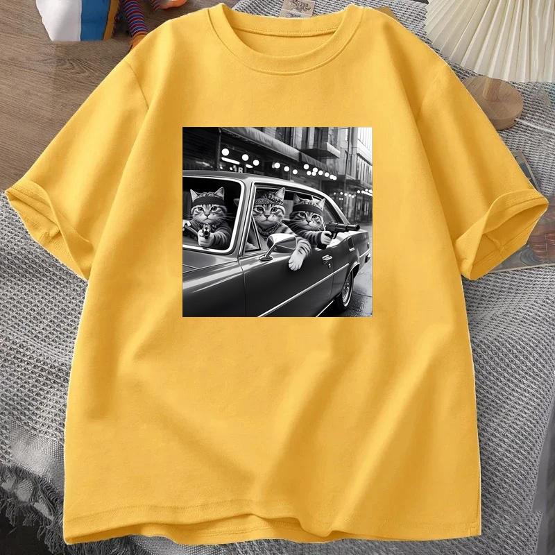 Funny Cat Gang T Shirt Summer Tracksuit Crew Neck Short Sleeve Tops Casual Sportswear Harajuku Retro Streetwear