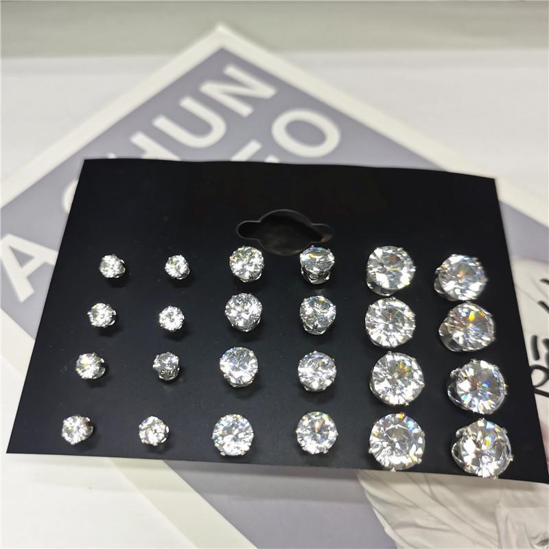 

24pcs Cubic Zirconia Stud Earrings - Stainless Steel Claw Set for Men (12 Pairs) United States