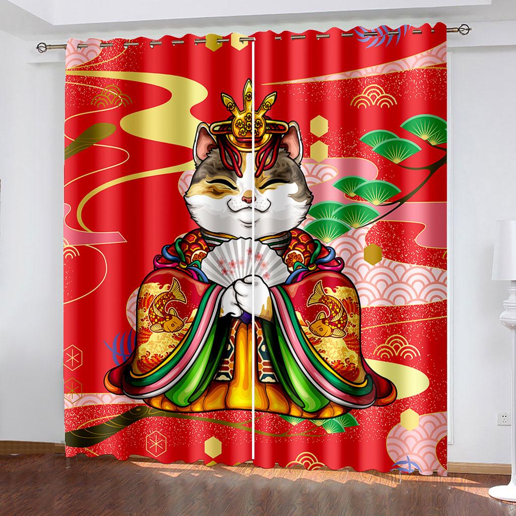 3D Animal Cat Series Shading Curtains 2 Pieces of Living Room Bedroom Home Decoration Hook Perforation