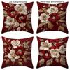1/4pcs Red Floral Embroidered Pillowcases with 2d Flat Printing and Non-real Embroidery Sofa Cushion Cover Home Room Decoration