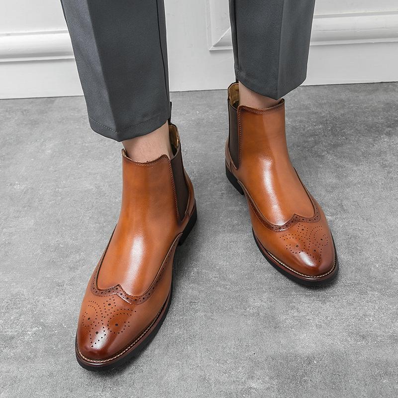 Britischer Stil Herbst- und Winter-Samt-Lederstiefel Herren Übergröße Mode Chelsea-Stiefel Herren Europäischer und Amerikanischer Trend Fußstiefel