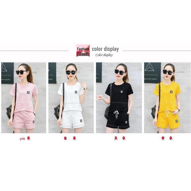 Women's Korean Style Summer Two-Piece Set: Loose Short Sleeve T-shirt & Shorts Casual Sportswear