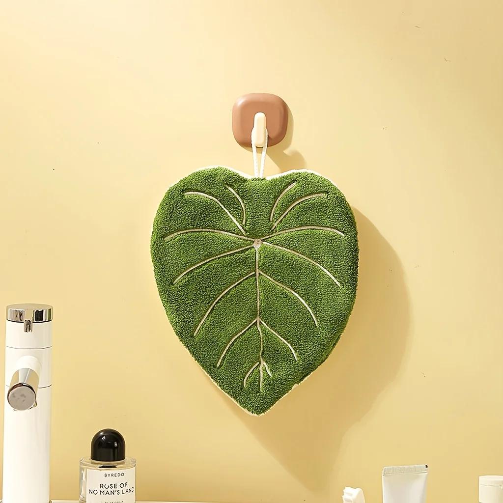 1pc Leaf-Shaped Hanging Hand Towel - Ultra Soft, Super Absorbent & Quick-Dry Bath & Kitchen Towel ,Hanging Loop - for Bathroom