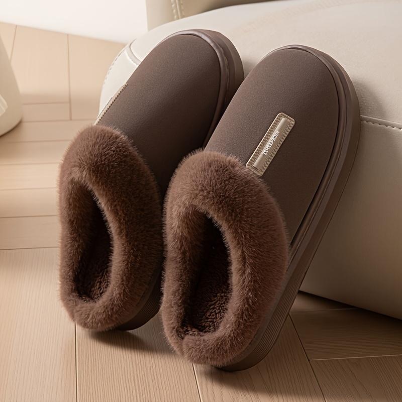 Simple Design Home Plush Warm Men's Slippers, and Wear-Resistant Thick-Soled Non-Slip Shoes, Unisex Autumn/Winter Indoor Plush-Lined Slippers