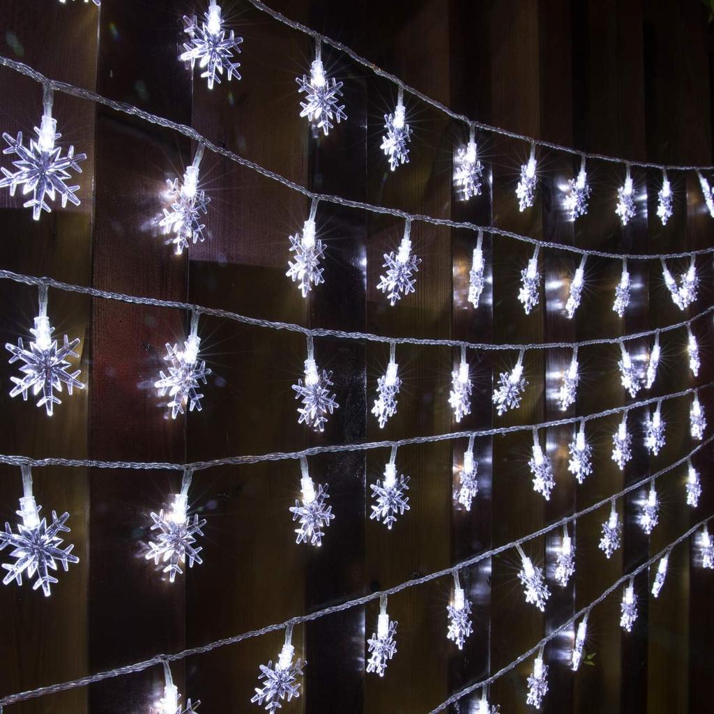 AWQ 100 LED 49 FT Christmas Lights Snowflake String Lights 8 Modes White