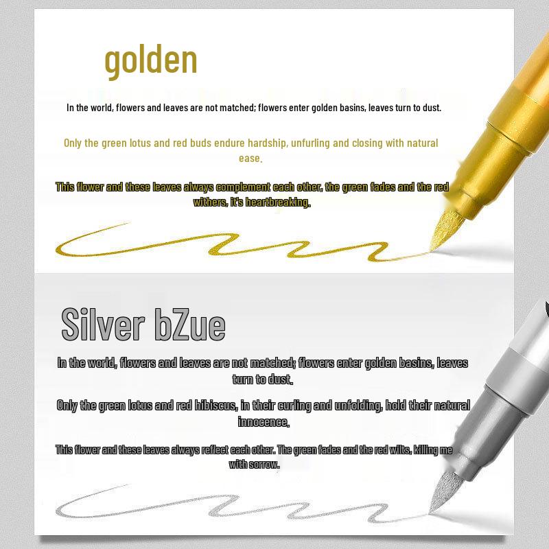 Dual-Tip Gold & Silver Paint Marker: Soft & Hard Tips, Waterproof, Colorfast for DIY & Invitations.