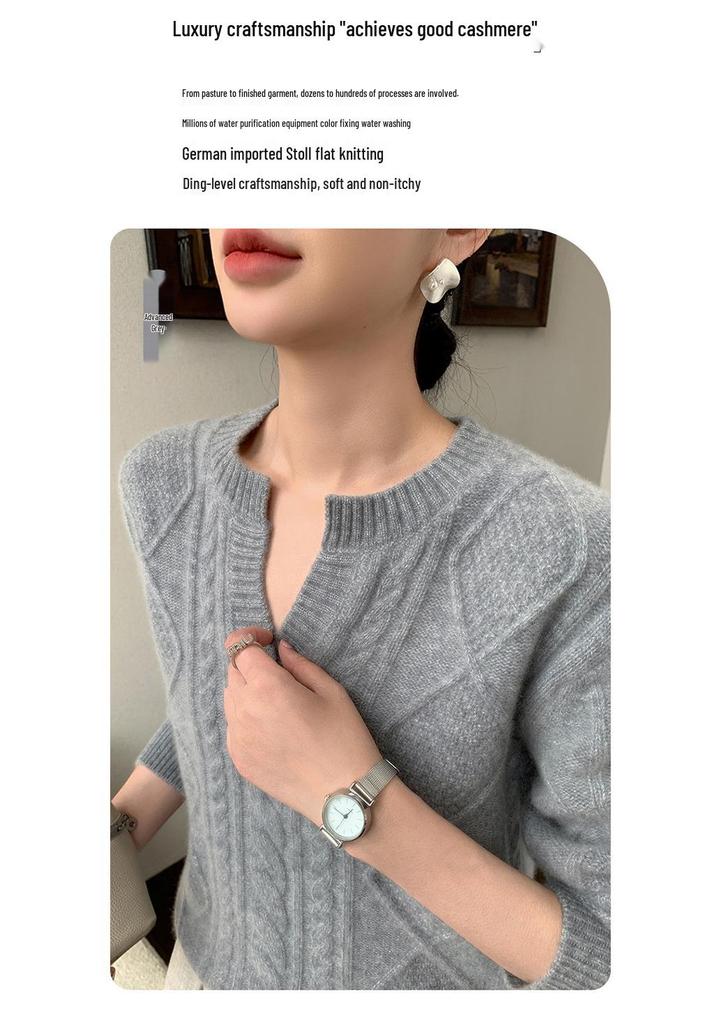 Women's V-Neck Cable Knit Cashmere Sweater - Soft, Thick, and Stylish 2026.