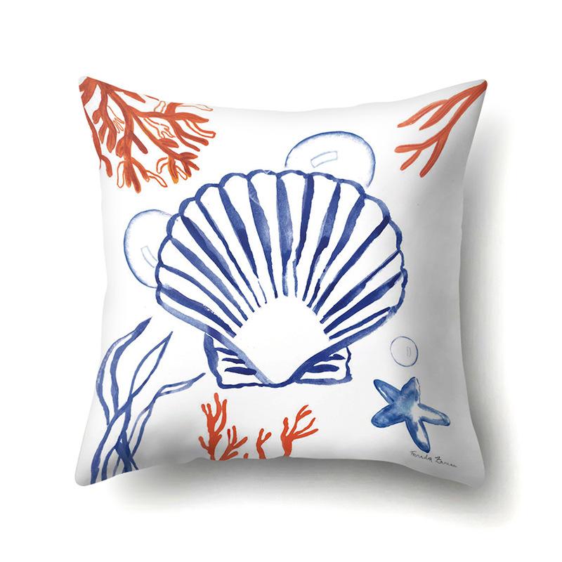 Polyester Pillowcase Peach Leather Velvet Cushion Cover Marine Life Seahorse Octopus Printed Pillow Bedside Cushion Cover