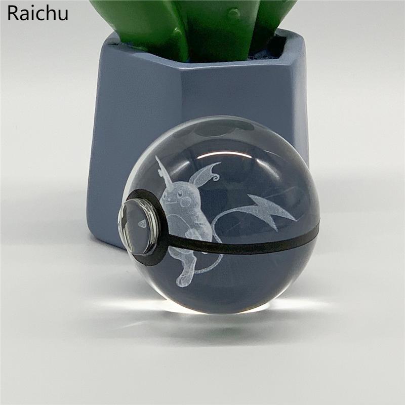 5cm  3D Crystal Ball Pikachu Eevee Mewtwo Carving Model LED Color Light Base Children's Gift Fans Toy Birthday Gift