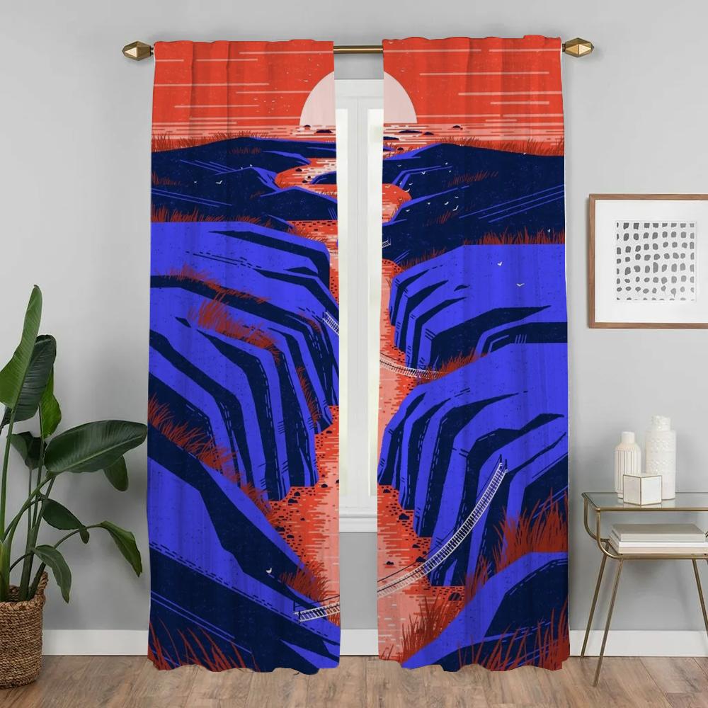 Mountain Art Home Interior Curtains for Living Room Blackout Curtain Shades Partition Tulle for Bedroom Halloween Decoration