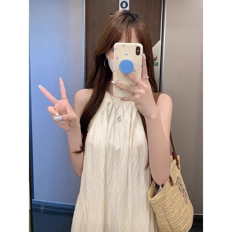 Pure Color Sleeveless Off-Shoulder Halter Maxi Dress - Summer Fairy Casual Bell-Shaped Style