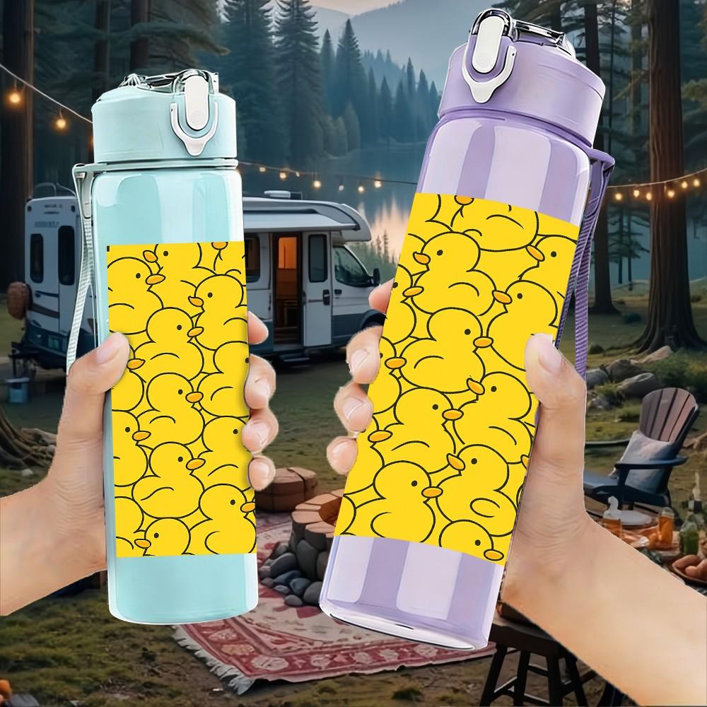 1PC Yellow Flower Repeat Pattern 750ml Color Plastic Sports Water Bottle Leakproof Flip Straw Lid Suitable for Sports Office Home Use