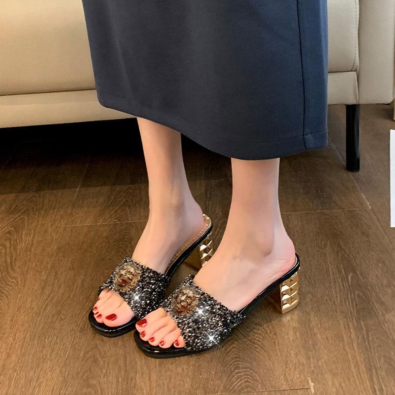 Fashion The Designer's Thick Sequined Sandals for Women Are Wearing the New Fashion Flip-flops 41-43 Large Women's Sandals T82