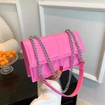 Solid Plaid Crossbody Bags For Women, Chain Decor Fashion Shoulder Bag Ladies Handbag For Daily Used