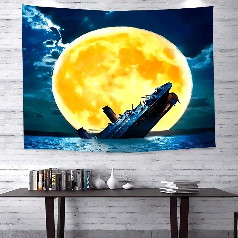Titan Sea Full Moon TapestryVibrant Polyester Wall Hanging Bedroom Dormitory DecorUnique Gift Ideas for Friends and Friends